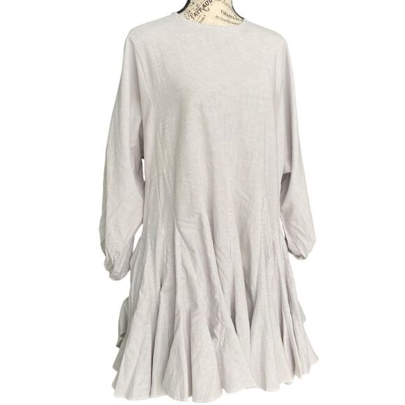 Aura A line Striped Long Sleeve Pleated Mini Dress in Size Small - Picture 2 of 11